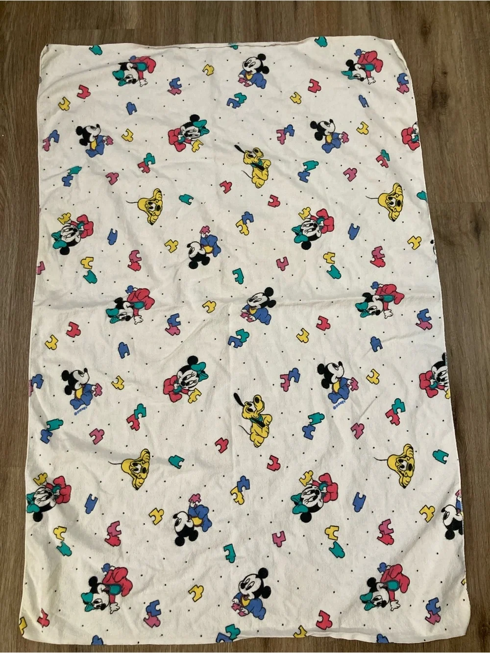 Vintage Disney Babies Mickey Minnie Mouse Baby Flannel Receiving Blanket 36”x25